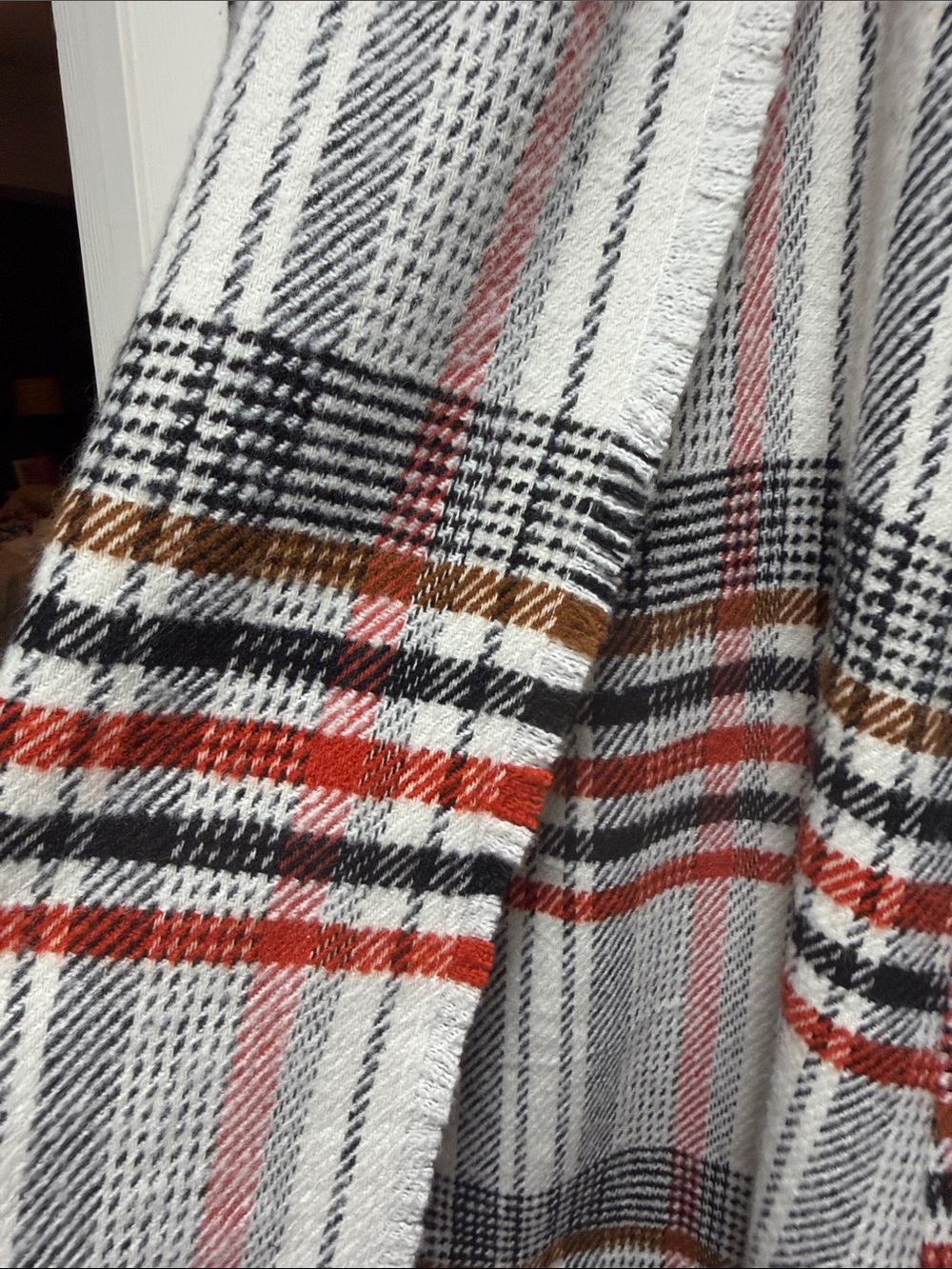 Plaid A-Line Maxi Skirt in White with Red, Black & Brown Stripes - Picture 2 of 5